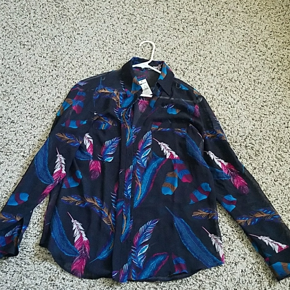 Express Portofino Sheer Feather Print Top
